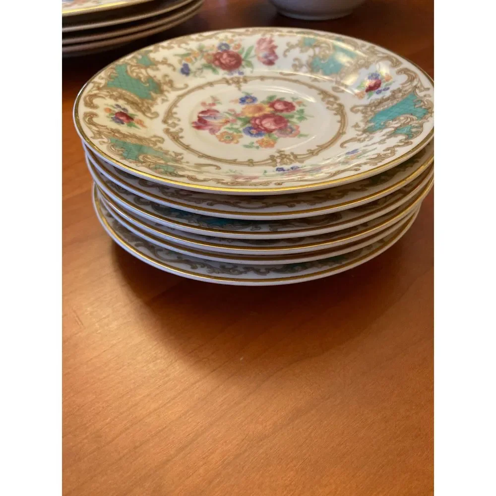 Saucer Syracuse Old Ivory-Romance Green gold rim saucer.  5 avail. Price for 1.